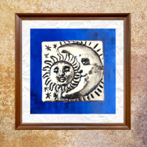 Sol plateado mexicano vintage y luna azul