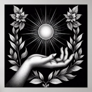 Póster Sol Radiante con Toque Botánico y Femenino