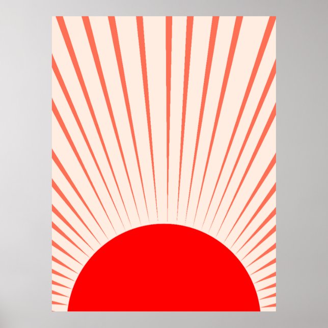 Póster Sol rojo minimalista y rayas solares (Frente)