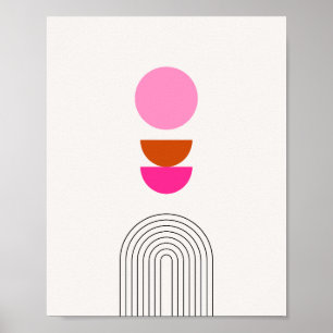 Póster Sol Rosa Y Arco Iris Moderno De Mediados Del Siglo