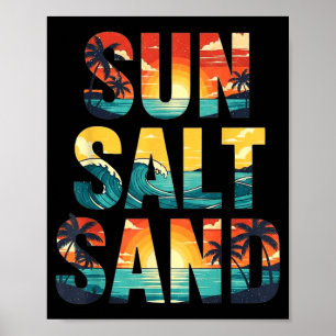 Póster Sol Sal Arena Playa Vintage Atardecer Océano