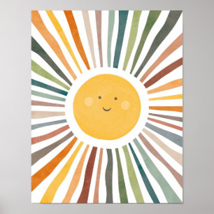 Póster Sol sonriente con rayos vibrantes