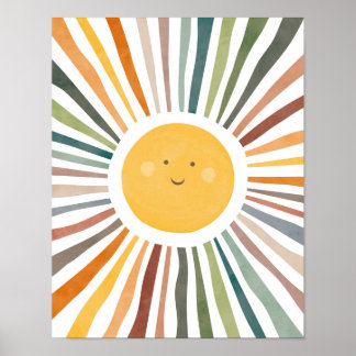 Póster Sol sonriente con rayos vibrantes