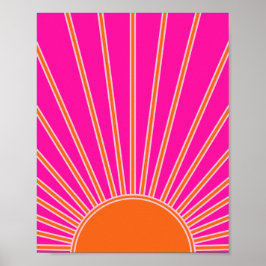 Póster Sol Sunrise Caliente Rosa Y Naranja Preppy Sunshin
