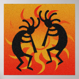 Póster Sol Tribal Kokopelli, Negro Y Naranja