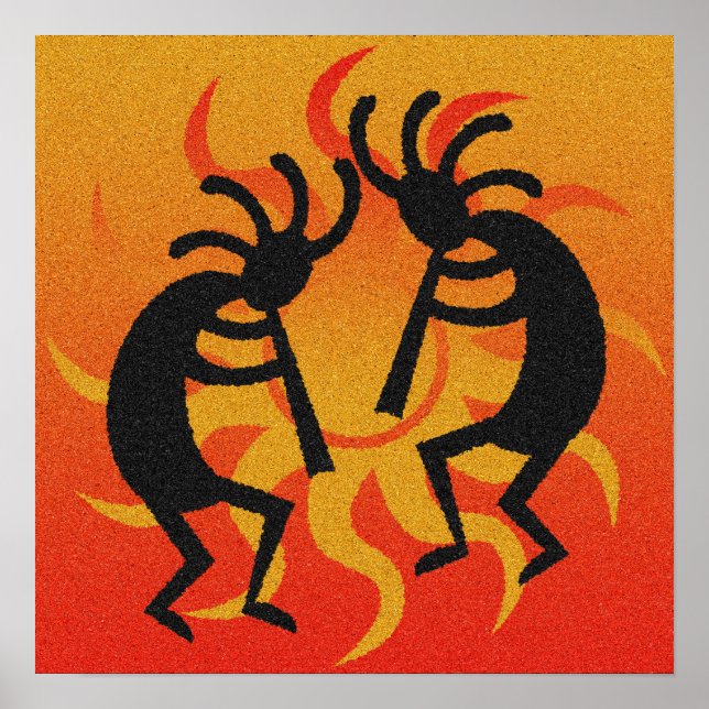 Póster Sol Tribal Kokopelli, Negro Y Naranja (Frente)