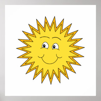 Póster Sol verano amarillo con cara feliz.