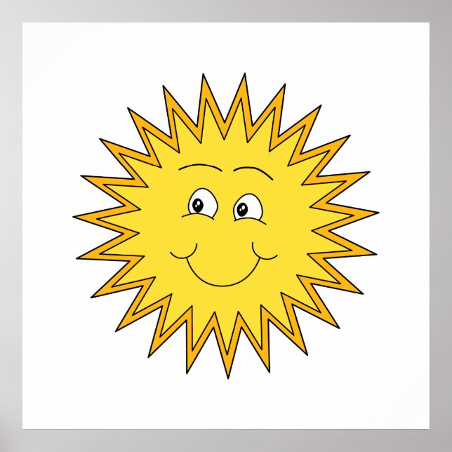 Póster Sol verano amarillo con cara feliz. (Frente)