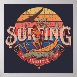 Póster Sol vintage Estilo de vida retro de surf angustiad