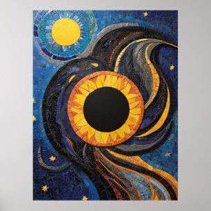 Póster Sol y estrellas celestes en mosaico de cielo noctu