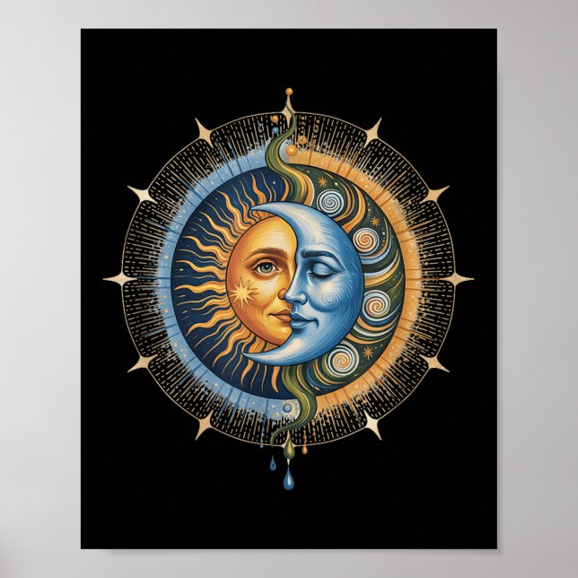 Póster Sol y luna Celestial Boho Mystical Hippie 90s _3 (Frente)