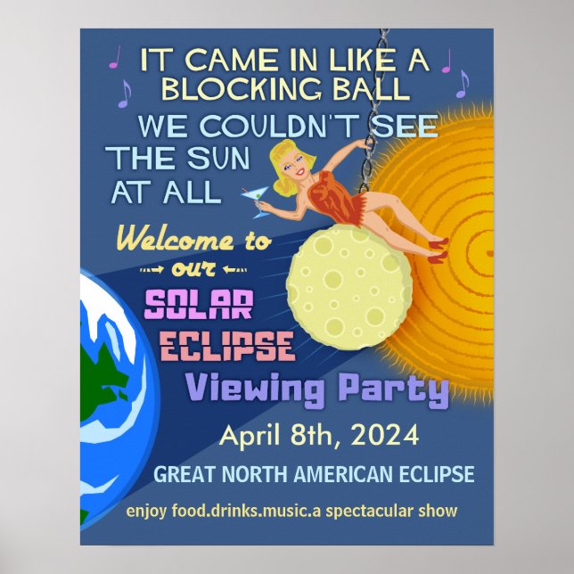 Póster Solar Eclipse Fiesta Funny Retro Ver 2024 (Frente)