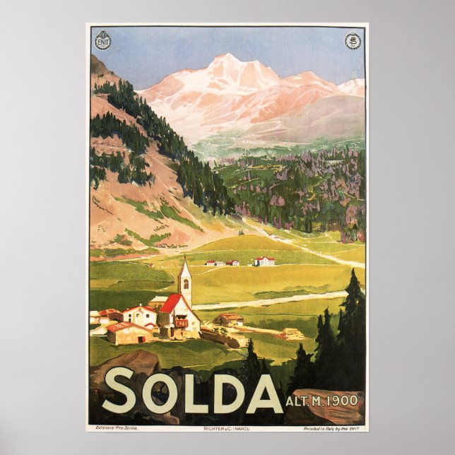 Póster SOLDA SULDEN ITALIA Mountain Vintage Italiano Viaj (Frente)