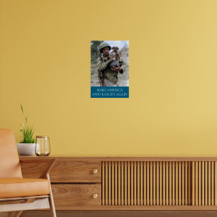 Póster Soldado de la Segunda Guerra Mundial con cachorro