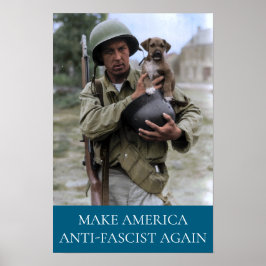 Póster Soldado de la Segunda Guerra Mundial con cachorro 