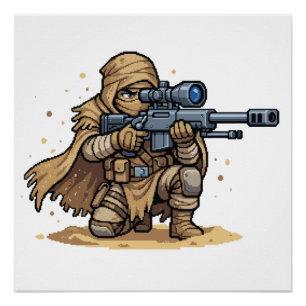 Póster Soldado Francotirador Táctico de Arte de Píxeles D