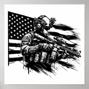 Póster Soldado militar norteamericano bandera de Estados 