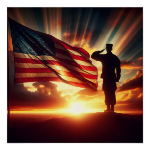 Póster Soldado norteamericano saludando a la bandera