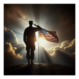 Póster Soldado norteamericano saludando a la bandera