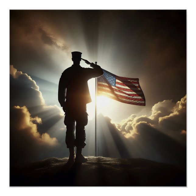 Póster Soldado norteamericano saludando a la bandera (Anverso)