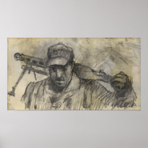 Póster Soldado que camina con MG