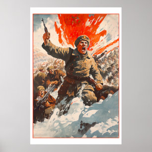 Póster Soldado ruso huyendo de la horda zombie