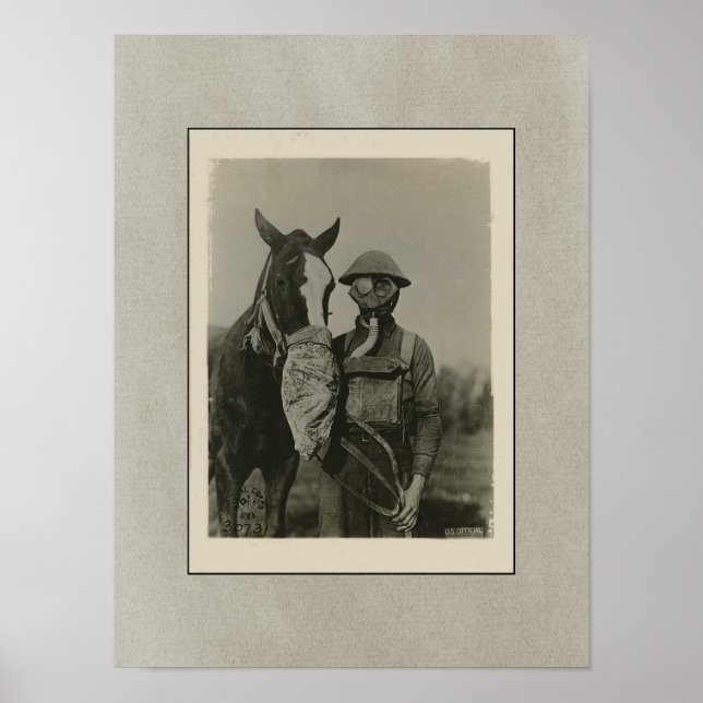 Póster Soldado y caballo de la Primera Guerra Mundial con (Frente)