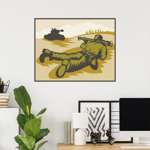 Póster Soldado Y Tanque Retro