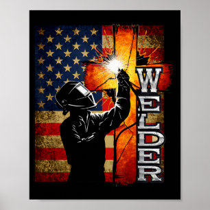 Póster Soldador bandera americana soldadura cruz de fe cr