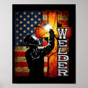 Póster Soldador bandera americana soldadura cruz de fe cr