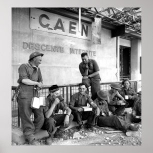 Póster Soldados canadienses en Caen, Francia, Segunda Gue
