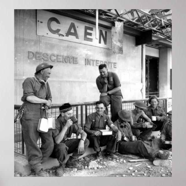 Póster Soldados canadienses en Caen, Francia, Segunda Gue (Frente)