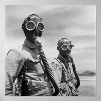 Póster Soldados chinos con máscaras de gas -1944