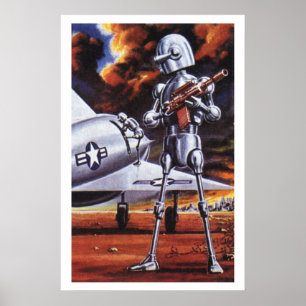 Póster Soldados Robot Militares de Ciencia Ficción Vintag