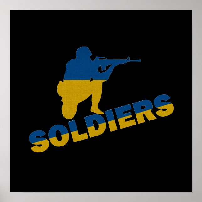 Póster Soldados ucranianos, bandera de Ucrania (Frente)