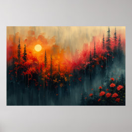 Póster Soledad al atardecer: el bosque de Crimson