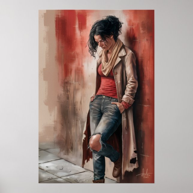 Póster Soledad Urbana: Figura Contra la Pared Roja (Frente)