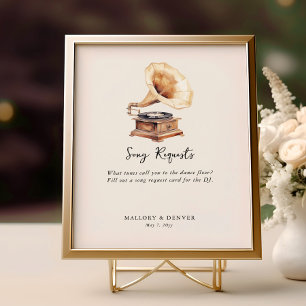 Póster Solicitud de canción Boda Gramófono Antiguo