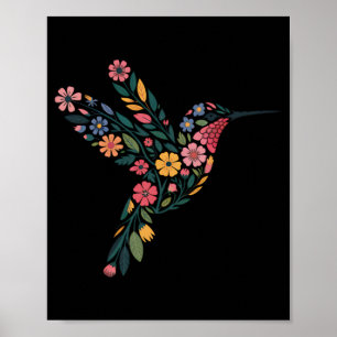 Póster Sólida Hummingbird floral antiTrump mensaje oculto