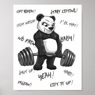 Póster Sólida Panda Deadlift Shirt Man Bodybuilder Bear P
