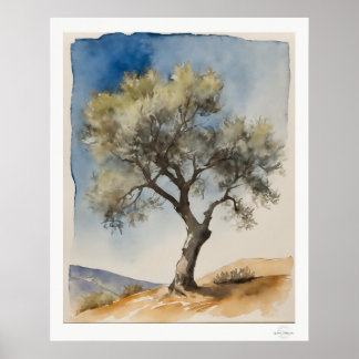 Póster Solitary Olive Tree Botanical Art Print