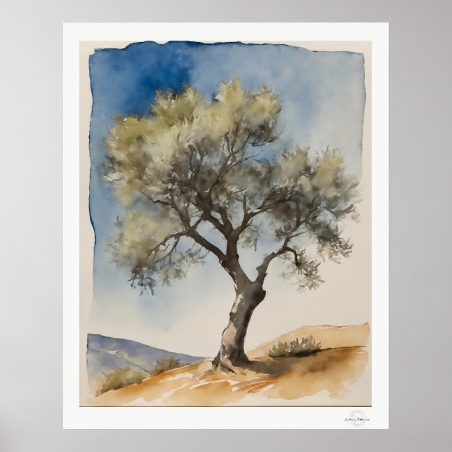 Póster Solitary Olive Tree Botanical Art Print (Frente)