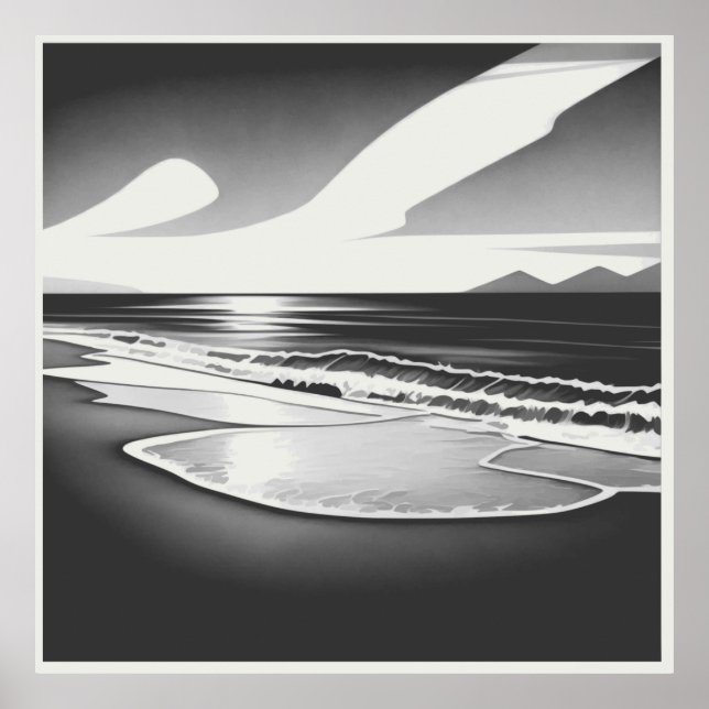 Póster Solitud oceánica negro y blanco (Frente)