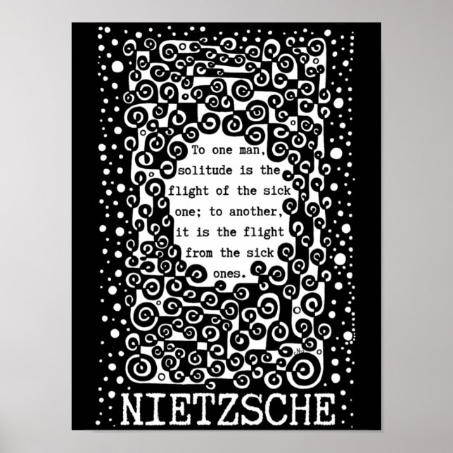 Póster SOLITUDE cita en blanco y negro de Nietzsche (Frente)