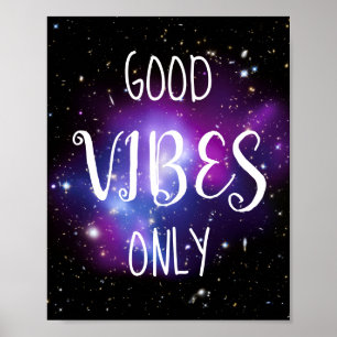 Póster Sólo buenas vibraciones celestes púrpura