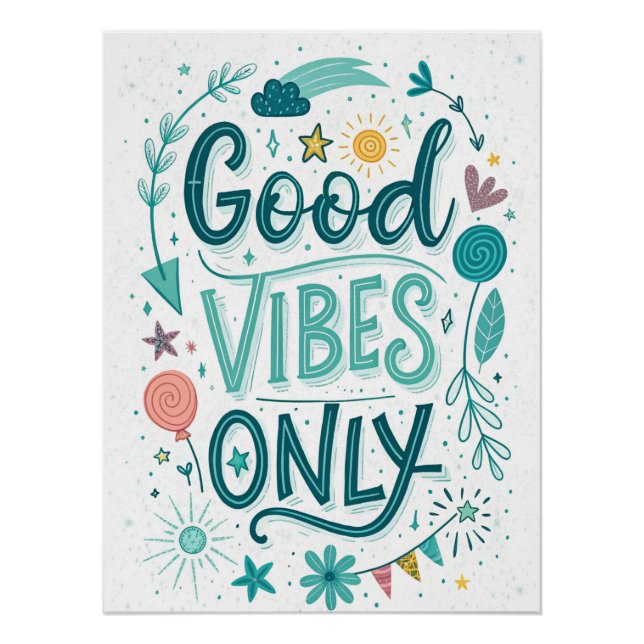 Póster Sólo buenas vibraciones - Inspirati coloreada a ma (Anverso)