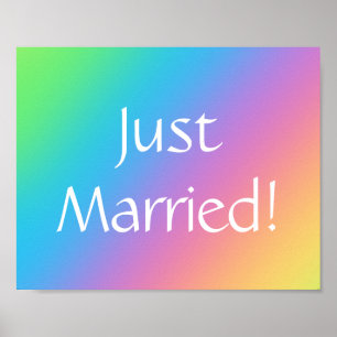 Póster ¡Solo casados! Rótulo de coche Boda arcoiris
