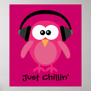 Póster Solo Chillin'Lechuza Rosa Con Auriculares