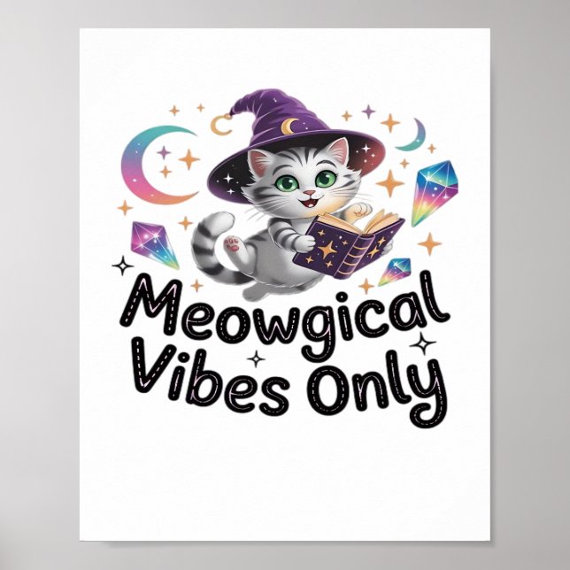 Póster Solo con vibraciones meowgicas, Ov flotante de gat (Frente)
