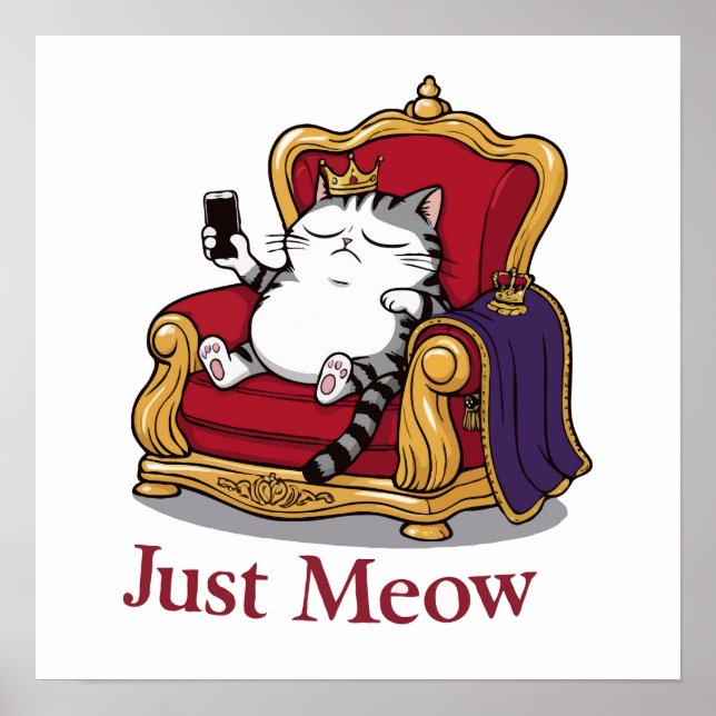 Póster Sólo Meow Fluffy Cat on Luxury Throne Bed (Frente)